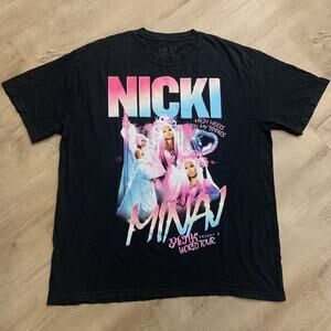 Nicki Minaj Pink Friday 2 World Tour T-Shirt Men's XL Black Graphic Tee Hip Hop